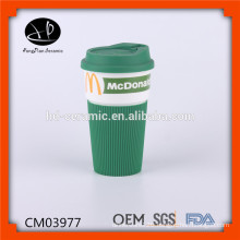 480ml Porcelain Ceramic mug, porcelain mug with silicone wrap, eco mug with photographic print and silicone lid and sleeve